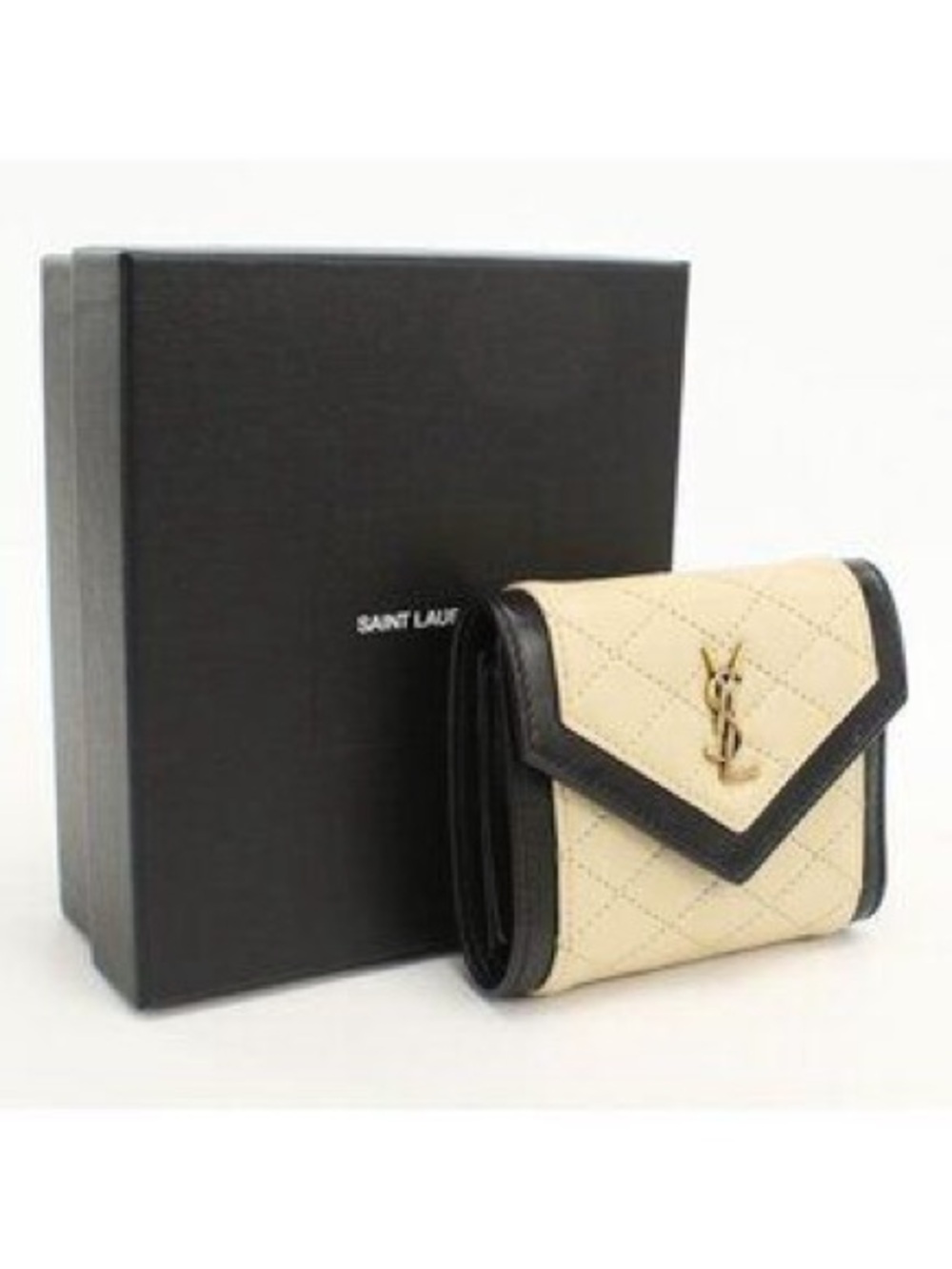 Saint Laurent Beige Lambskin Gaby Envelope Wallet Mini